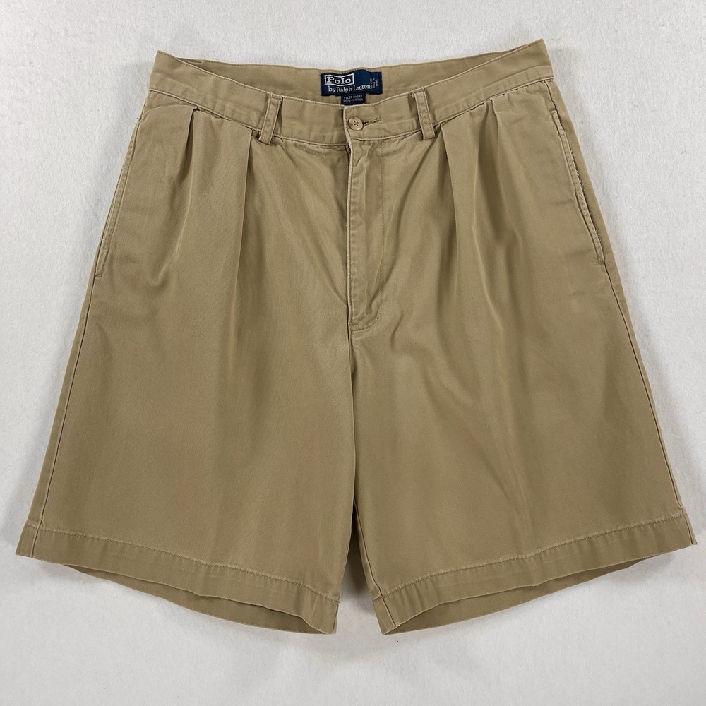 Vtg Polo Ralph Lauren Tyler Shorts Mens 33 (Fit 32) Beige Pleated Chino Preppy